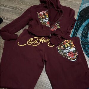 Ed Hardy Burgundy Tiger Graphic Tracksuit